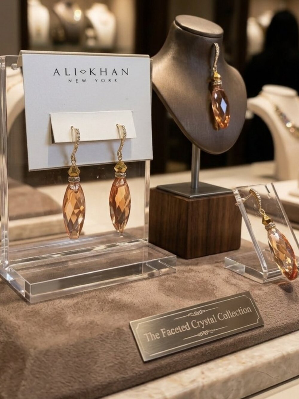 Ali Khan Amber Crystal Dangle Earrings – Gold Tone